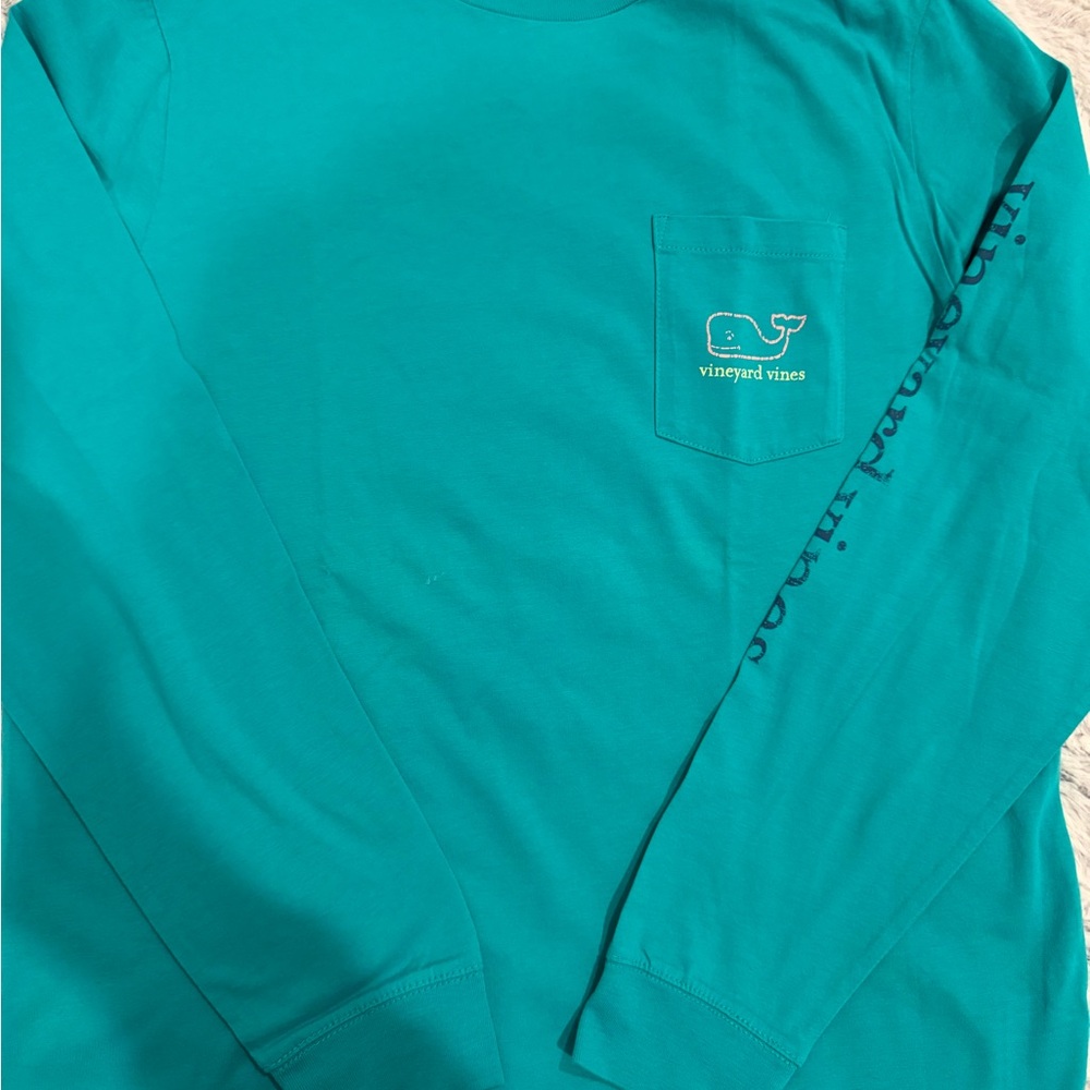 Vineyard Vines Teal Crewneck Tee with Whale Logo